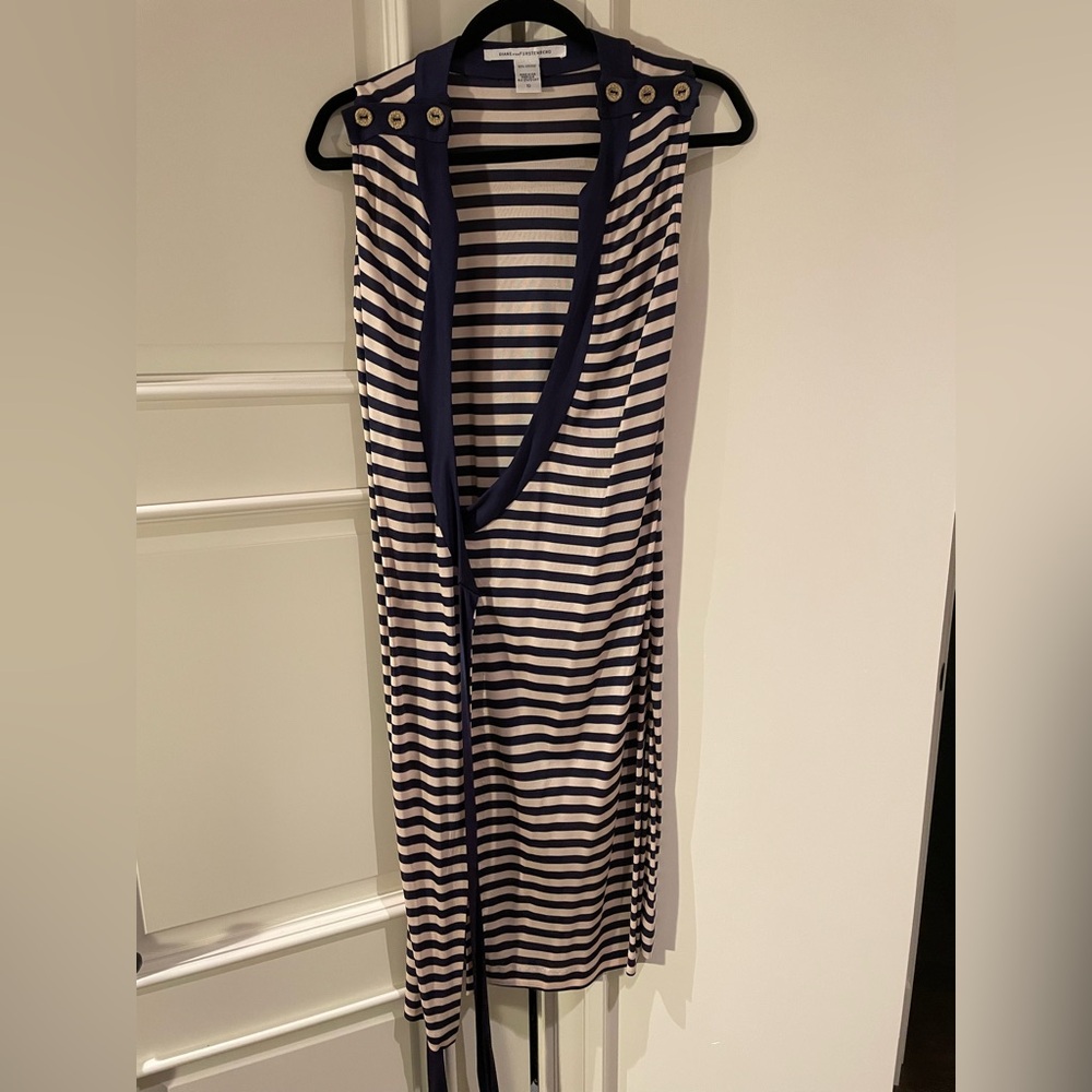 Striped Sleeveless Vest with Navy Trim by DVF